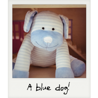 A blue dog in a pink house!