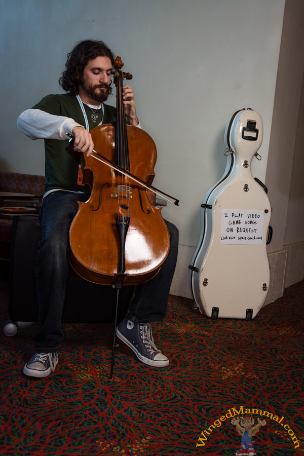 A picture of a musician playing the Tetris theme song at PAX South 2015!